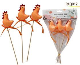 POULES X3  SUR TIGE 25CM